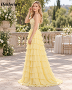 HEULORIA Lavender Strapless Lace Corset Tiered Chiffon A-Line Prom Dress – ED-235