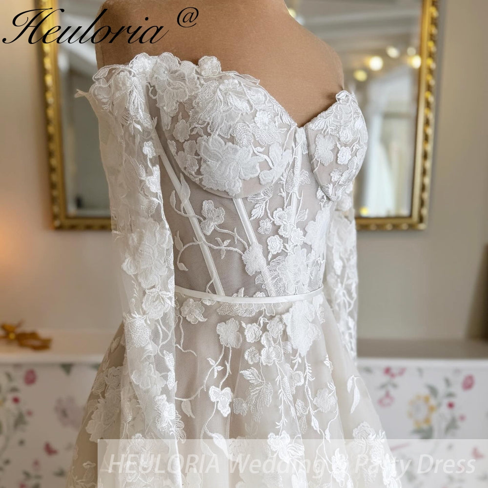 HEULORIA  a line Wedding Dress long sleeve Lace bridal dress  off shoulder Customized AL-812 Secondary image