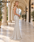 heuloria-Plunging V-Neck Sequin Mermaid Evening Dress with Ruched Waist-ed-51