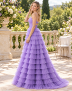 HEULORIA Lavender Tiered Tulle A-Line Prom Dress with Cutout Bodice – ED-239