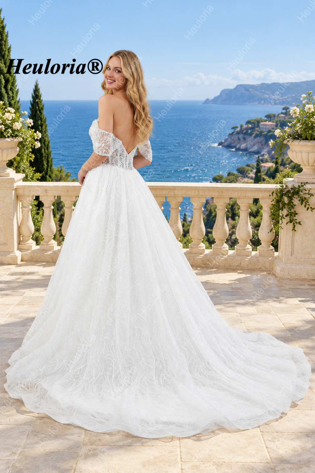 Sweetheart Off-Shoulder Sequin Glitter A-Line Wedding Dress AL-1080 Imagen secundaria del producto