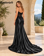 HEULORIA Beaded Corset Satin Prom Dress with High Slit and Side Drape ED-201