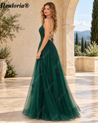 HEULORIA Spaghetti Strap Lace Applique A-Line Tulle Prom Dress ED-337