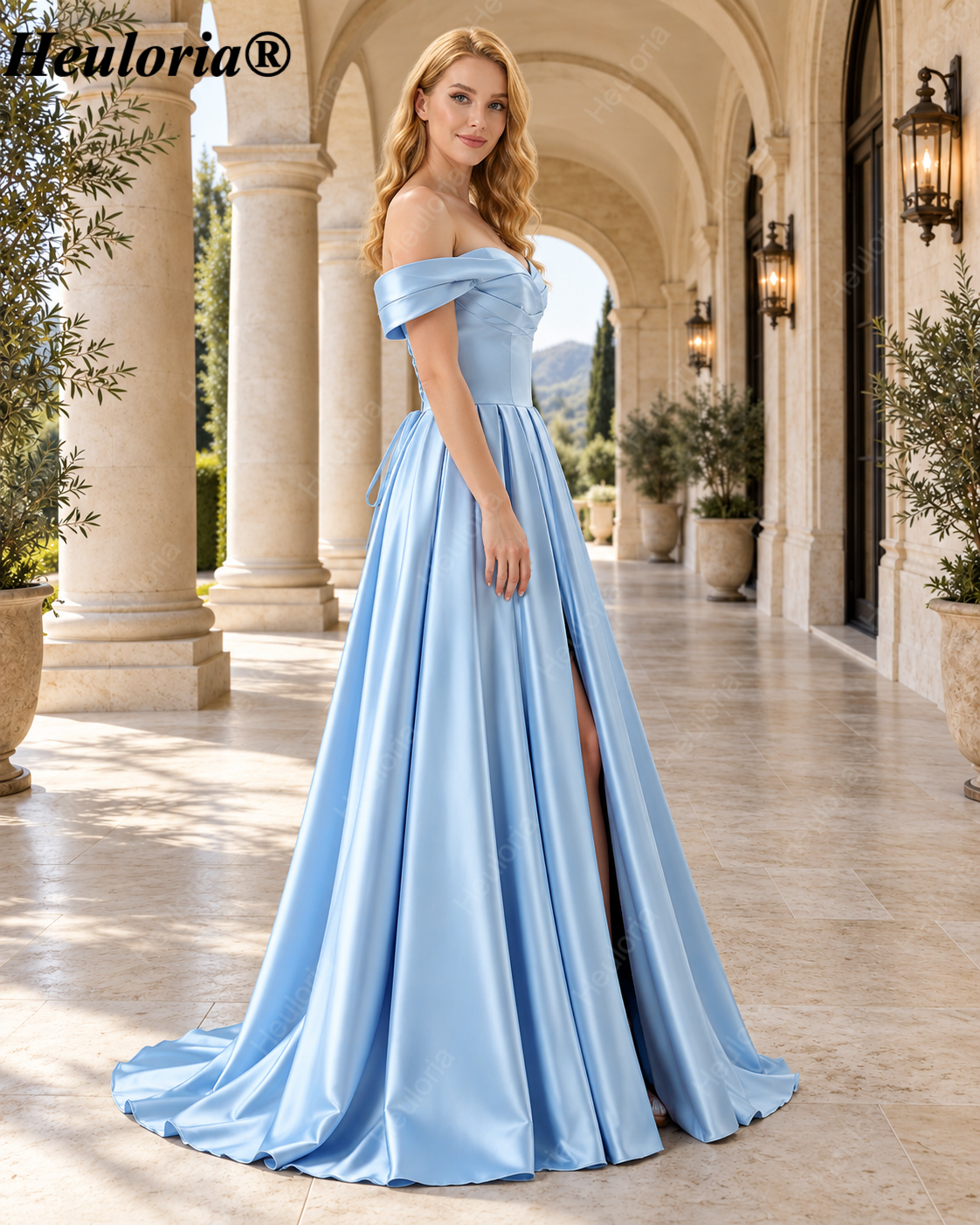 HEULORIA Off-the-Shoulder Satin A-Line Prom Dress with Slit ED-533 Secondary image