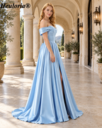 HEULORIA Off-the-Shoulder Satin A-Line Prom Dress with Slit ED-533