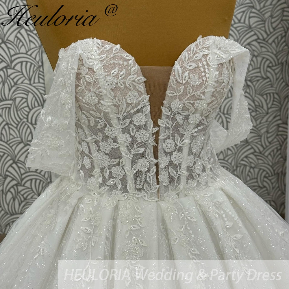 HEULORIA Sparkly Glitter Wedding dress Off The Shoulder 2025 Luxury Women Church Beach Bride Dresses Floral Lace Customized BA-1100