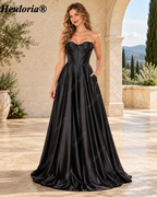 HEULORIA Strapless Sweetheart Satin Corset Prom Dress with Slit and Pockets ED-199