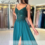 Green Chiffon Evening Dress Women Elegant Applique Suspenders Deep V-neck Backless Bridal Formal Long Ball Gowns Pageant Dress