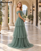 heuloria-Grey Green Off-Shoulder Tiered Tulle Bridesmaid Dress-ed-545