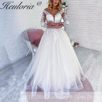 HEULORIA Sparkly Glitter A line Wedding Dress long sleeve lace bride dress plus size robe de mariee  A line Wedding Bridal Gown AL-QK287