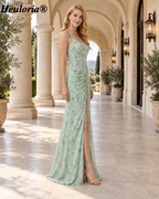 heuloria-Dusty Sage Floral V-Neck Ruched Bridesmaid Dress with Slit-ed-604