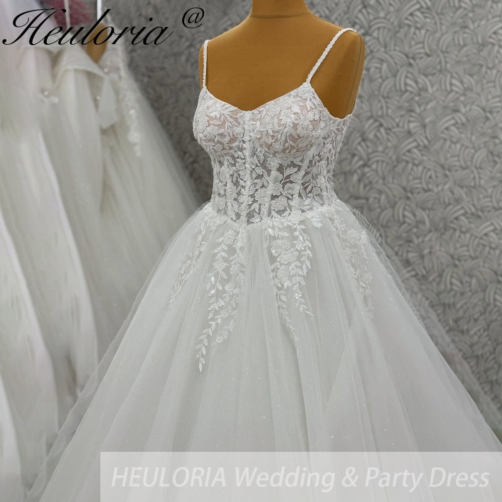 HEULORIA  elegant A line wedding dress Spaghetti Strap lace applique bridal dress Robe De Mariee Wedding Bride Dress AL-1012