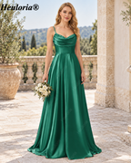 HEULORIA Cowl Neck Satin A-Line Bridesmaid Dress with Embellished Trim ED-361