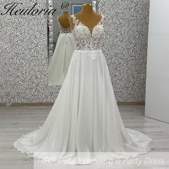 HEULORIA  elegant A line wedding dress Spaghetti Strap crepe lace chiffon bridal dress Robe De Mariee Wedding Bride Dress AL-1033
