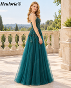 HEULORIA Emerald Green Beaded Lace Tulle A-Line Prom Dress – ED-339