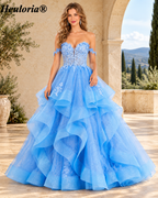 HEULORIA Off-Shoulder Floral Corset Ruffle Tulle Ball Gown Prom Dress ED-390