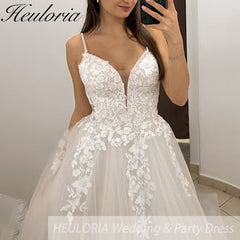 HEULORIA  elegant A line wedding dress Spaghetti Strap lace applique bridal dress Robe De Mariee Wedding Bride Dress AL-968