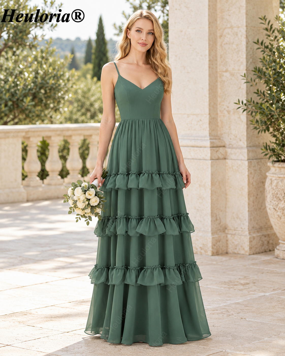 heuloria-Dusty Sage V-Neck Ruffle Bridesmaid Dress with Bow Back-ed-539