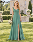heuloria-Eucalyptus Ruffle Neck Bridesmaid Dress with Open Back and Slit-ed-540