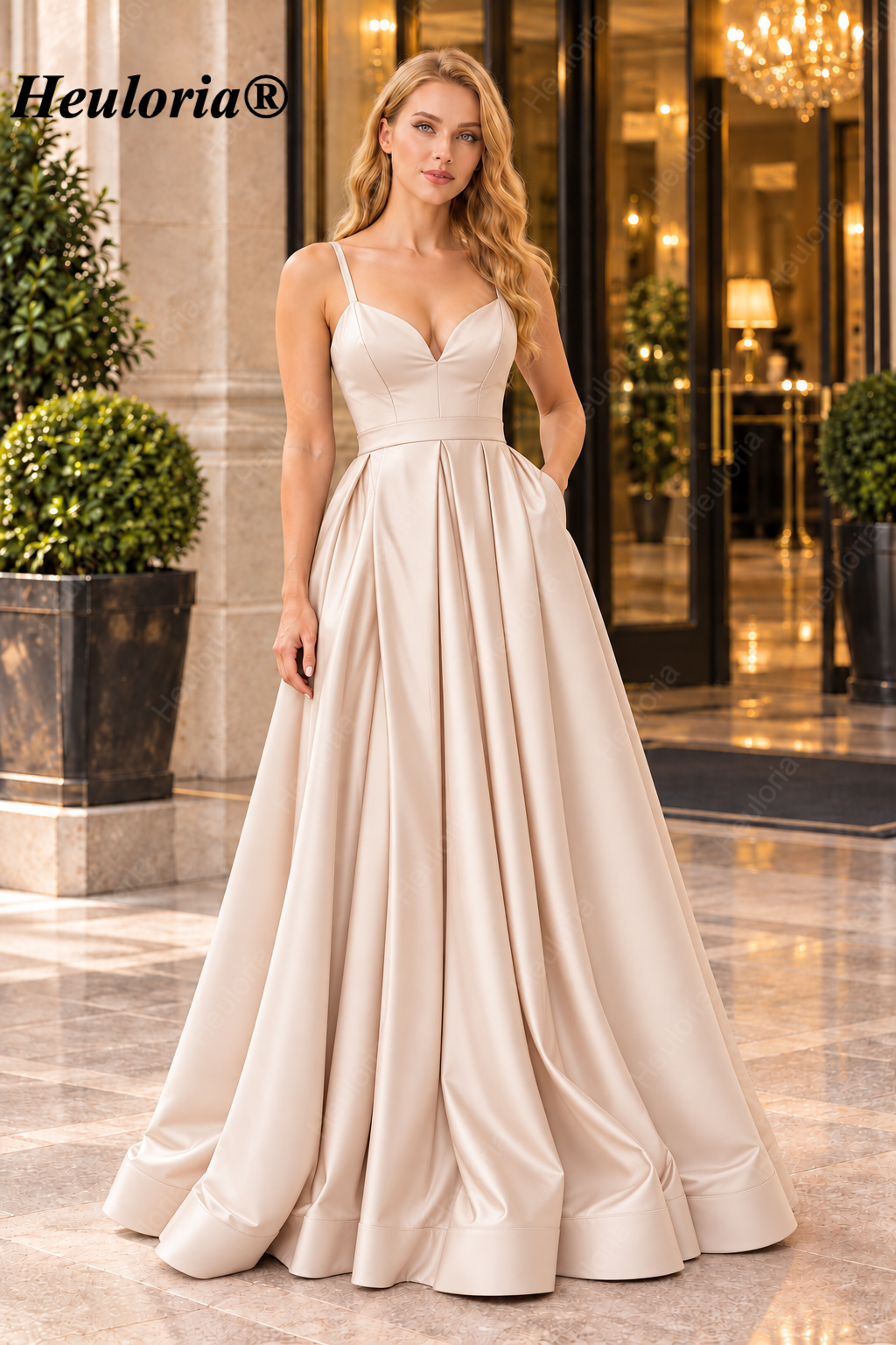 HEULORIA Royal Blue Sweetheart Satin A-Line Prom Dress with High Slit ED-23
