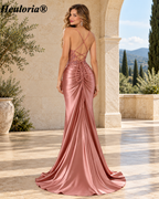 HEULORIA Royal Blue Beaded Lace Mermaid Satin Prom Dress with High Slit – ED-215
