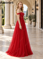 HEULORIA Red Off-the-Shoulder Lace Corset A-Line Tulle Prom Dress ED-351