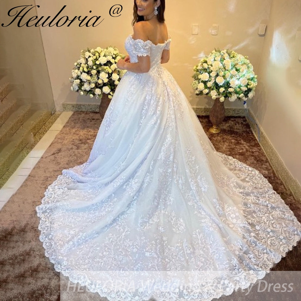 HEULORIA Sparkly Glitter Wedding dress Off The Shoulder 2025 Luxury Women Church Beach Bride Dresses Floral Lace Customized BA-902 Imagen secundaria del producto