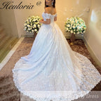 HEULORIA Sparkly Glitter Wedding dress Off The Shoulder 2025 Luxury Women Church Beach Bride Dresses Floral Lace Customized BA-902