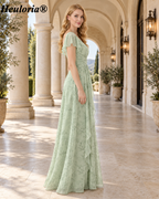 heuloria-Floral V-Neck Flutter Sleeve Bridesmaid Dress with Ruffle Slit-ed-564