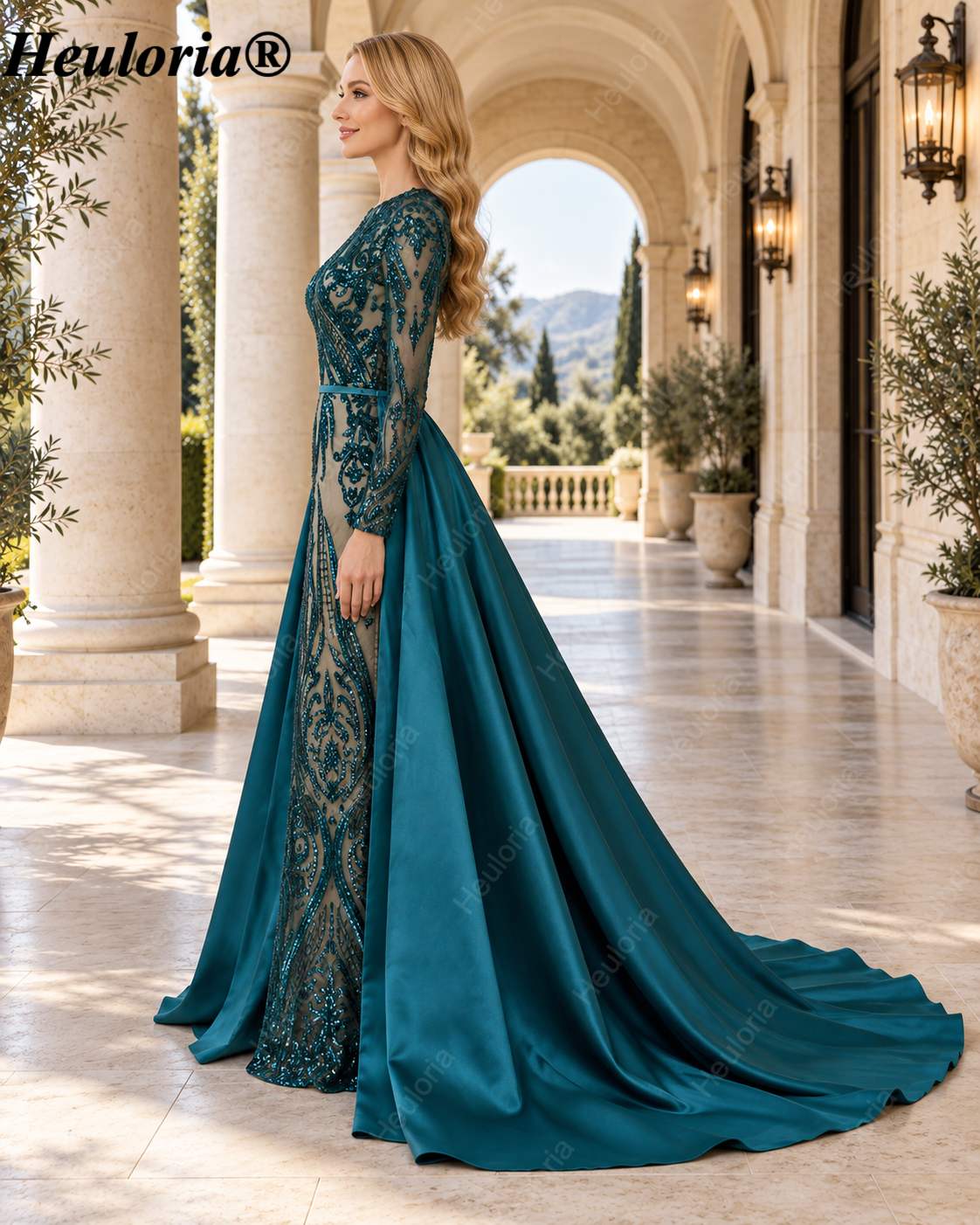 heuloria-Long Sleeve Sequin Evening Dress with Overskirt and Train-ed-58-2