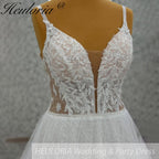 HEULORIA  elegant A line wedding dress Spaghetti Strap lace applique bridal dress Robe De Mariee Wedding Bride Dress AL-1097