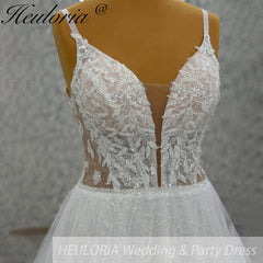 HEULORIA  elegant A line wedding dress Spaghetti Strap lace applique bridal dress Robe De Mariee Wedding Bride Dress AL-1097