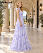 heuloria-Lilac Floral Bow Shoulder Tiered Dress with Lace-Up Back-ed-557