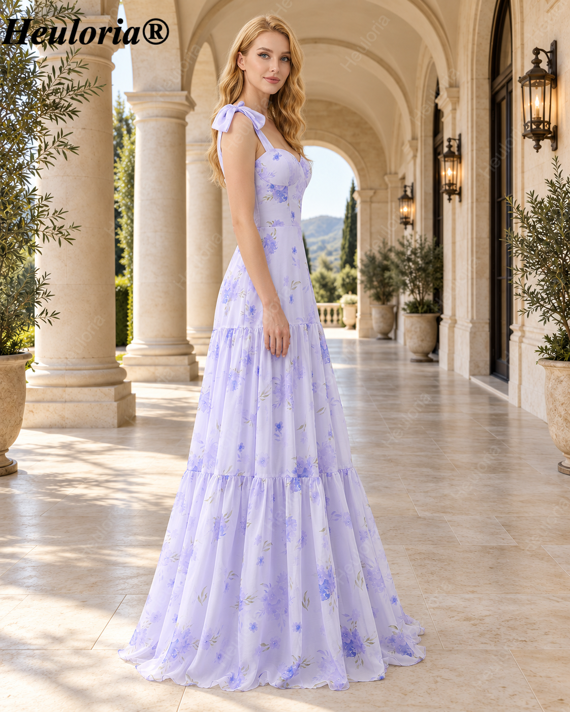 heuloria-Lilac Floral Bow Shoulder Tiered Dress with Lace-Up Back-ed-557