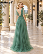 heuloria-Eucalyptus V-Neck Flutter Sleeve Tulle Bridesmaid Dress-ed-551