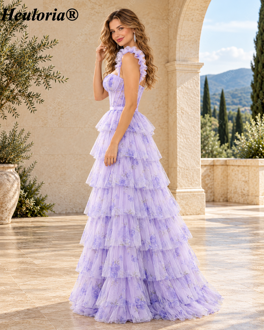 heuloria-Lavender Floral Tulle Corset Prom Dress with Tiered Ruffles-ed-582