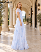 heuloria-Floral V-Neck Flutter Sleeve Bridesmaid Dress with Ruffle Slit-ed-564
