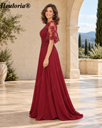 heuloria-Lace Applique Chiffon A-Line Mother of the Bride Dress with Cape-ed-378