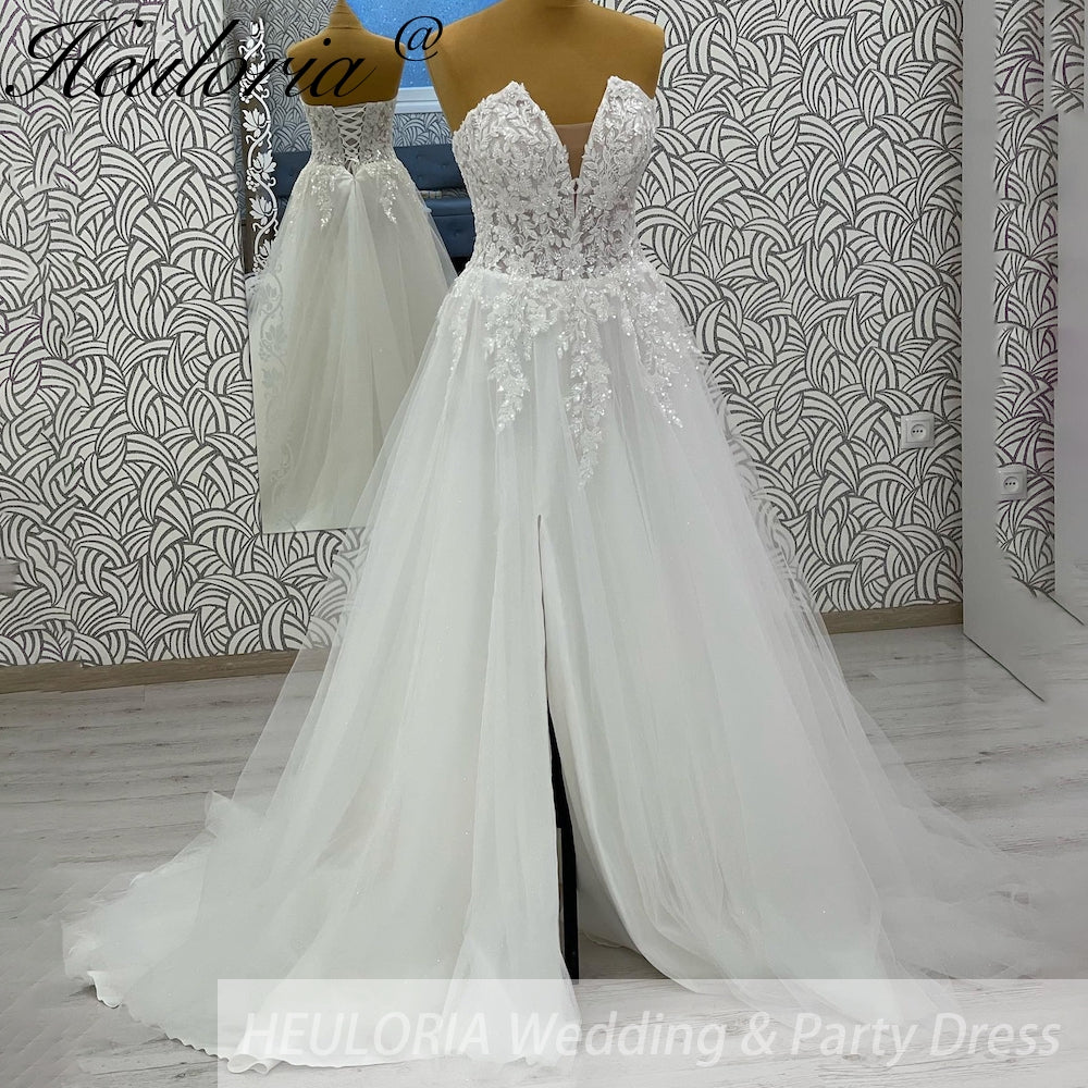 elegant A line wedding dress Sweetheart lace beading bride dress Robe De Mariee Wedding Bride Dress long train AL-1034 Main image