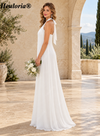 HEULORIA Halter Pleated Chiffon Bow Back Bridesmaid Dress ED-1101