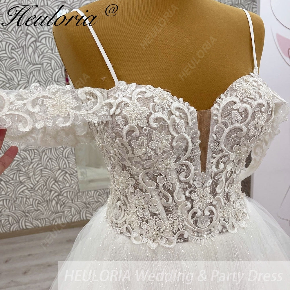 Sparkling Glitter Tulle A-Line Wedding Dress: Sweetheart Plunge & Detachable Lace Sleeves AL-1024