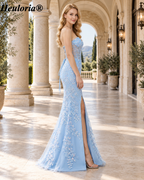 HEULORIA Strapless Sweetheart Lace Corset Prom Dress with Slit ED-369