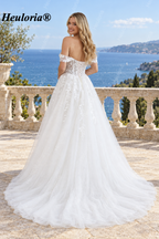 Off-Shoulder 3D Floral Glitter A-Line Wedding Dress with Corset AL-1068