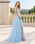 HEULORIA Floral Sequin Tulle A-Line Prom Dress with Sheer Corset Bodice ED-363