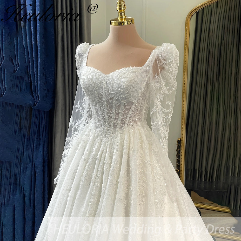 HEULORIA Ball-Gown/Princess Wedding Dress long sleeve sweetheart beads lace tulle bride dress BA-1211 Secondary image