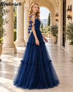 heuloria-Navy Tiered Tulle Bridesmaid Dress with Petal Shoulder Ties-ed-546
