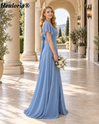 heuloria Dusty Blue Flutter Sleeve Bridesmaid Dress with Bow Back ed-528