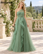 HEULORIA Navy Blue One-Shoulder Glitter Tulle A-Line Prom Dress with Ruffle Skirt – ED-250