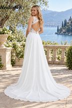 Illusion Deep V Lace Chiffon A-Line Wedding Dress with Keyhole Back AL-1046