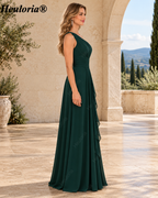 HEULORIA One-Shoulder Ruched Chiffon Bridesmaid Dress with Slit ED-959